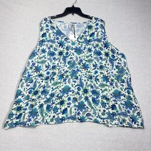 Grace + Karma Floral Paisley Peplum Blouse Women’s 3X Blue Sleeveless V Neck NWT